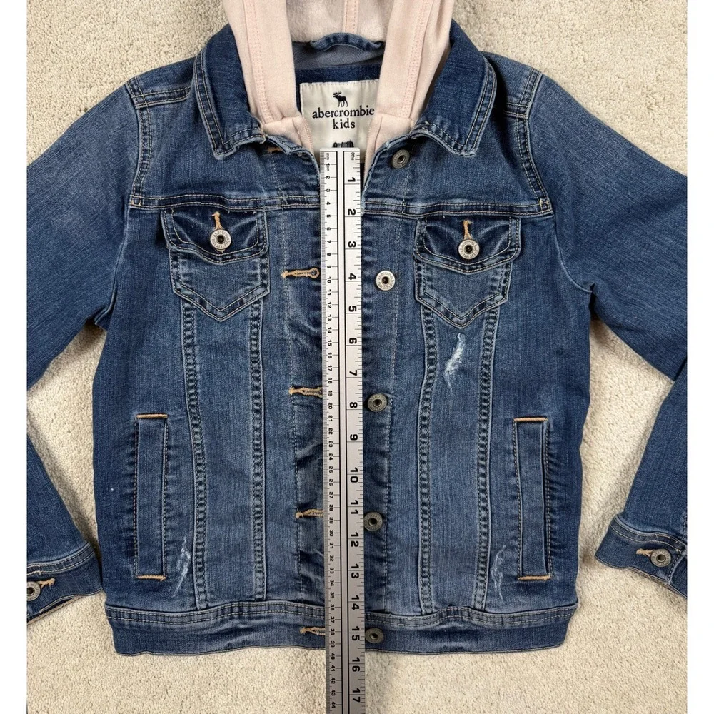 ABERCROMBIE Girls Size 9/10 Hooded Lined Blue Denim Trucker Jean Jacket #1522